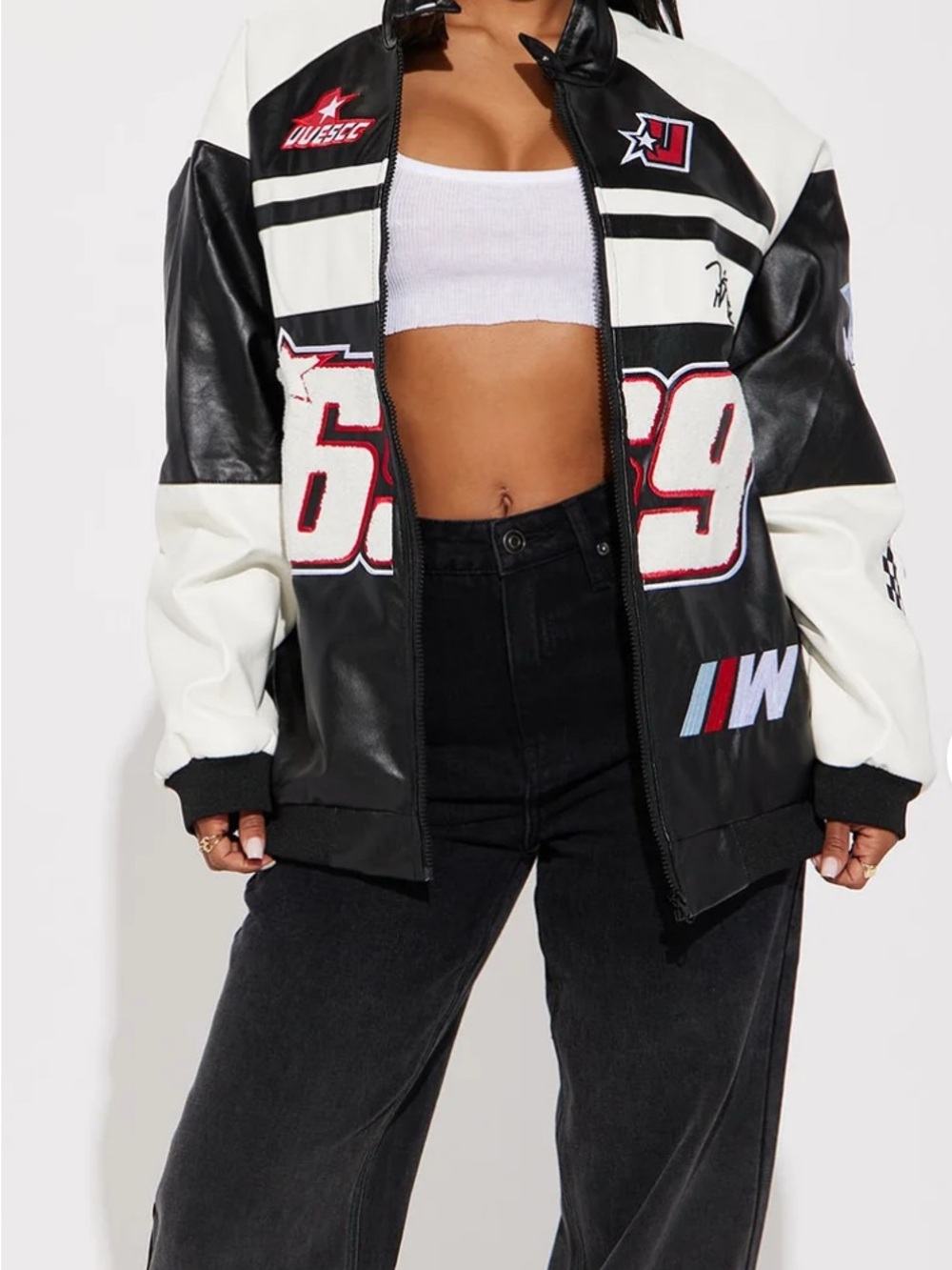 Fashion Nova Racing Patch Bomber Jacket